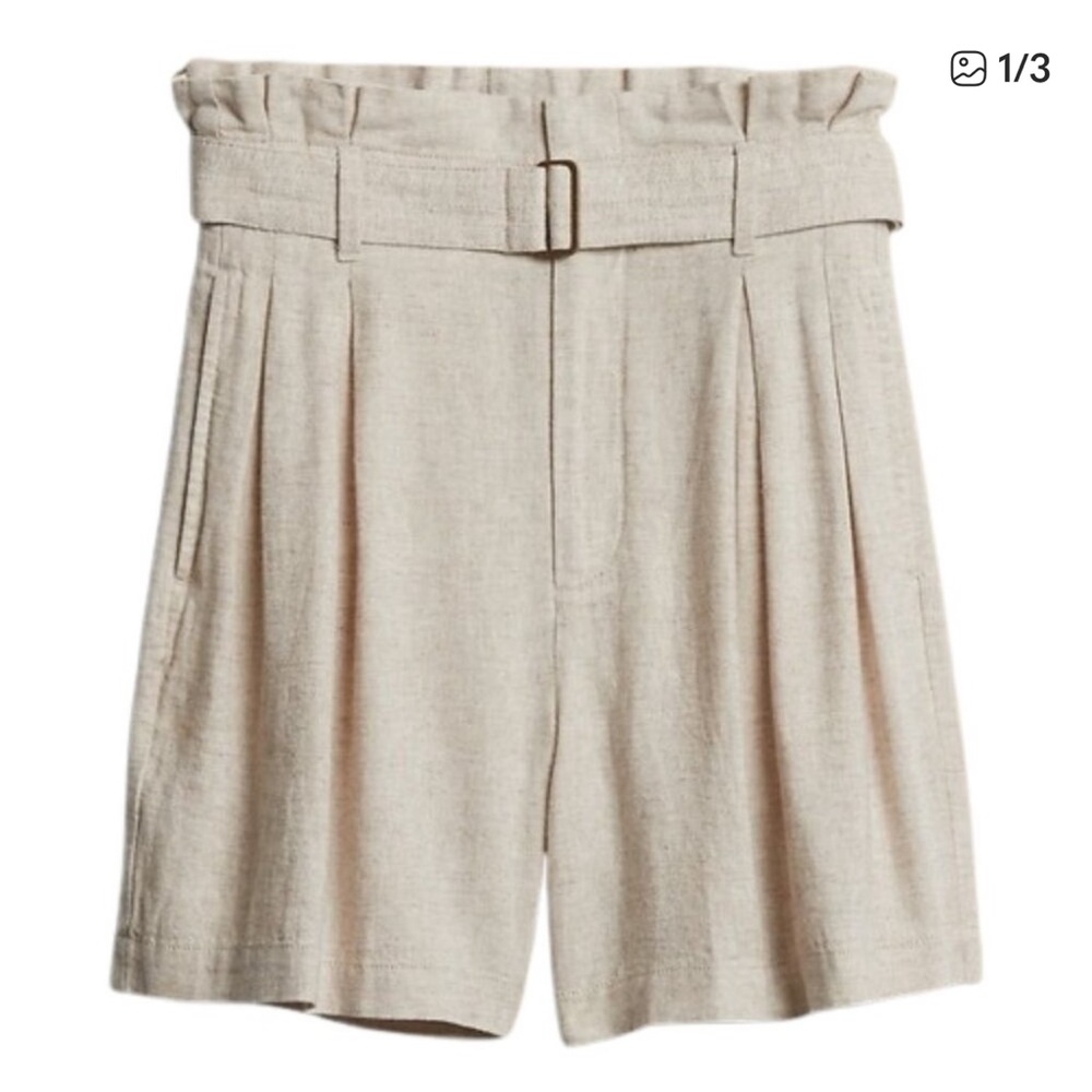 Banana Republic Women's Beige Linen-Blend Paperbag Shorts Size 16